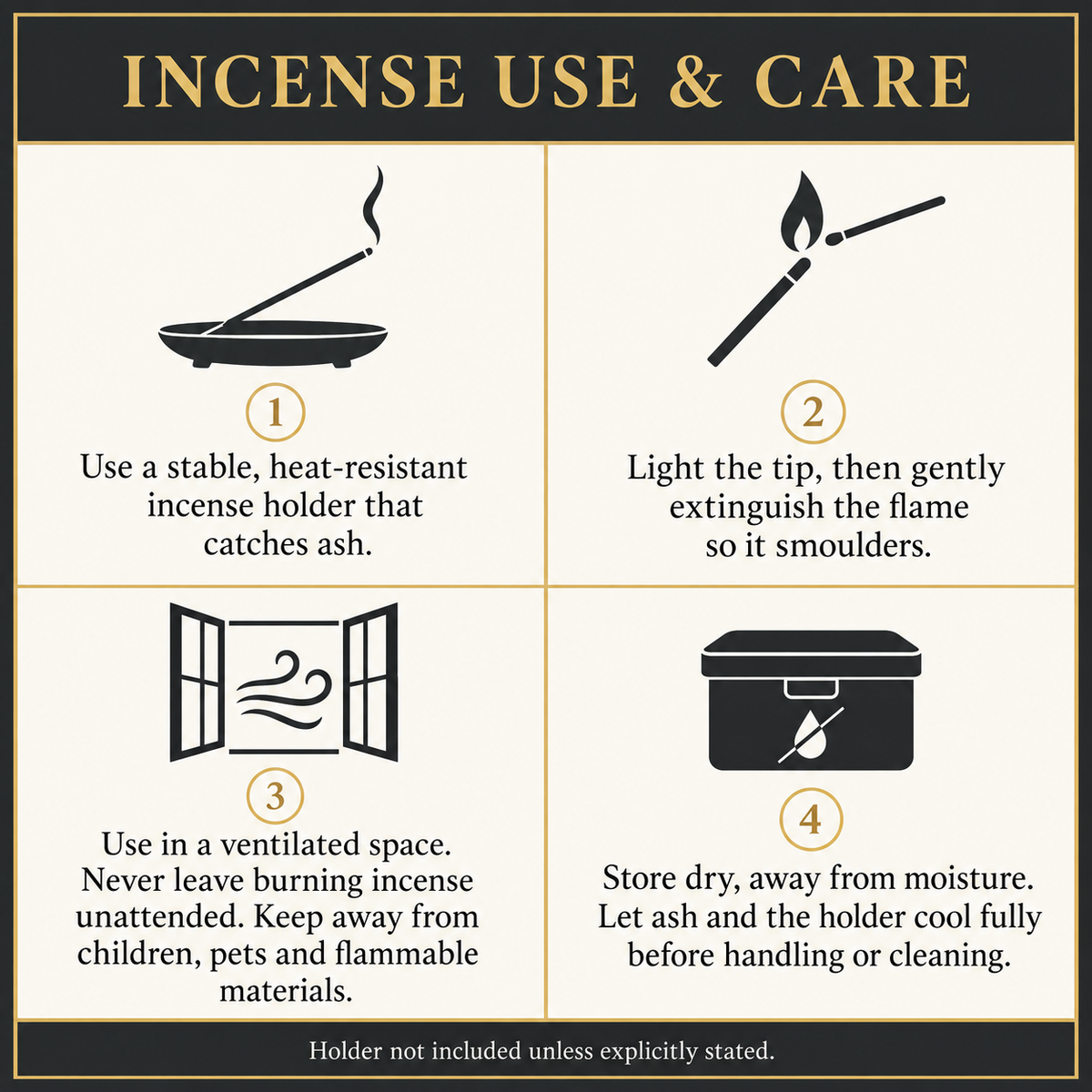 Incense use and storage instructions