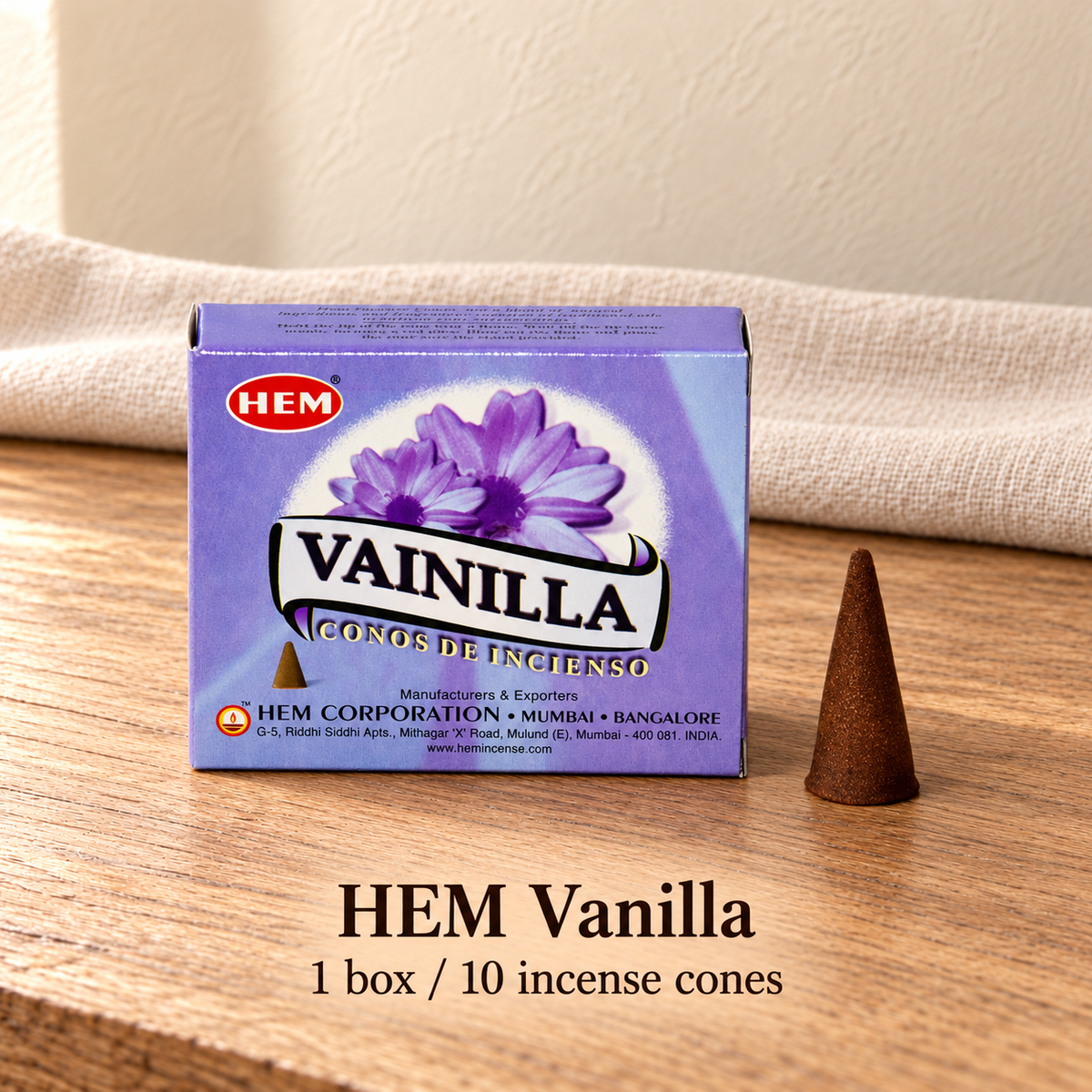 PTSX-TB642341234239-26 | HEM Vanilla | 1 box / 10 incense cones
