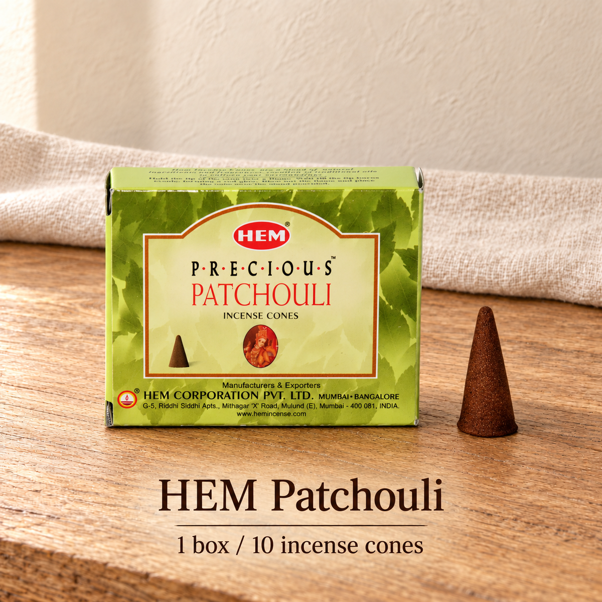 PTSX-TB642341234239-34 | HEM Patchouli | 1 box / 10 incense cones
