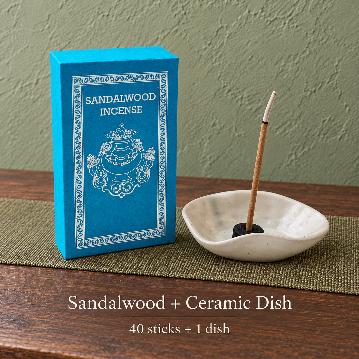 PTSX-TB778779405420-09 | Sandalwood / 40 sticks / with dish | 40 sticks + ceramic dish