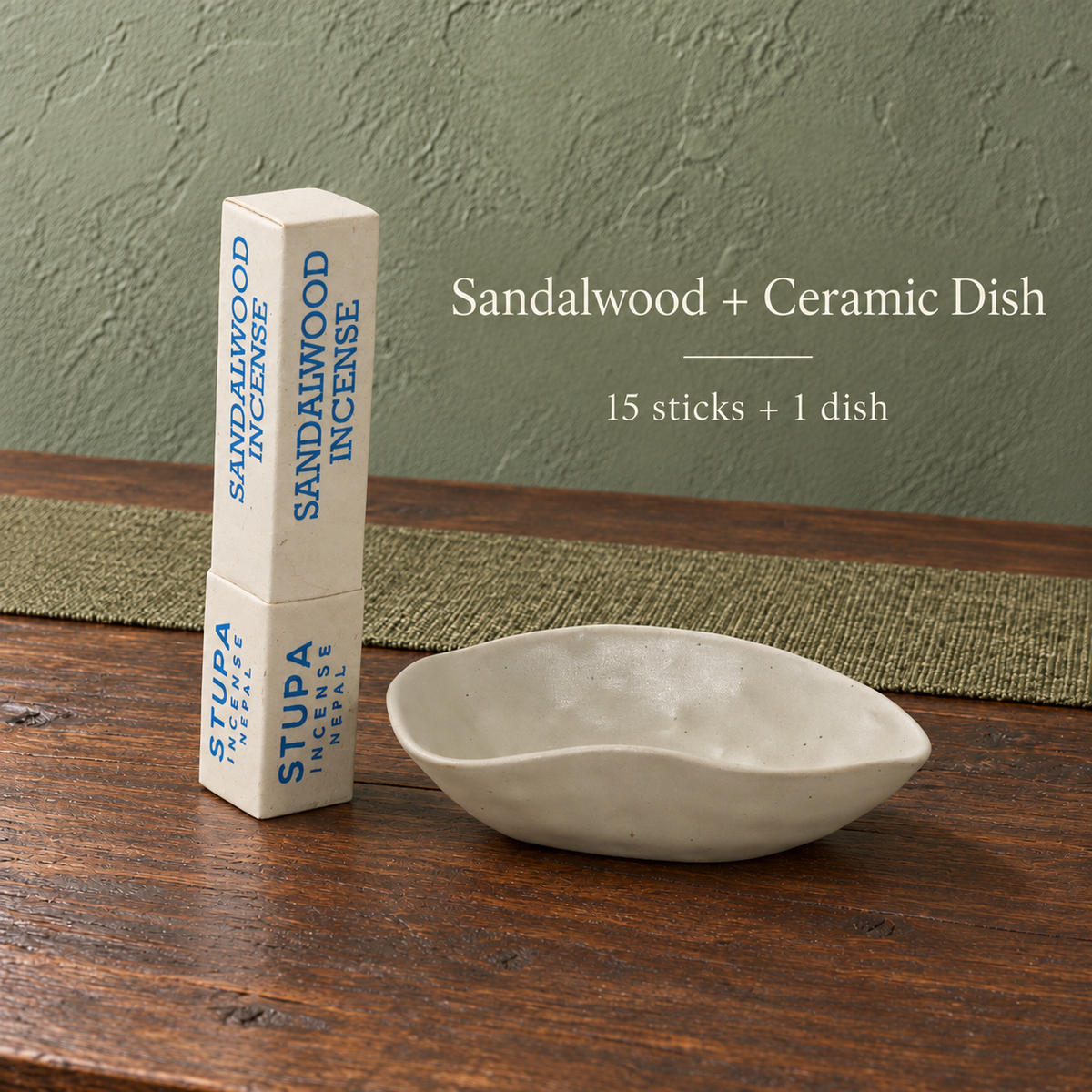 PTSX-TB778779405420-12 | Sandalwood / 15 sticks / with dish | 15 sticks + ceramic dish