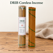 DRIB incense wrapped pack with unwrapped contents shown, one supplier-listed approximately 27-stick pack