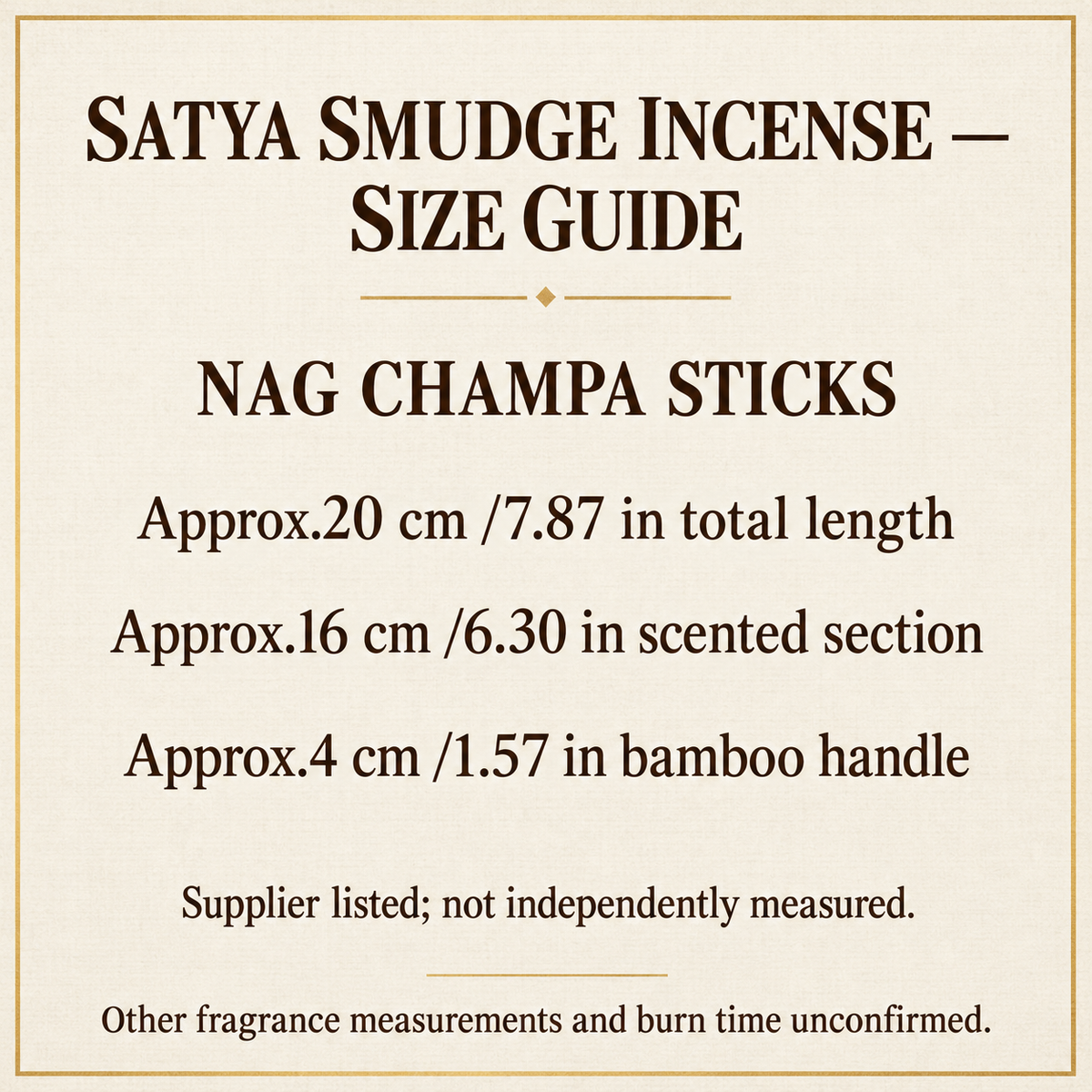 Satya smudge size guide | English information guide
