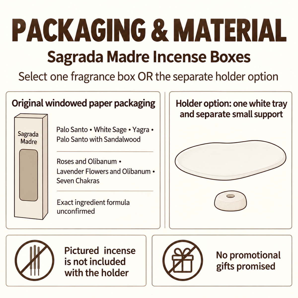 Sagrada Madre Incense Sticks — Fragrance Boxes & White Ceramic Holder — pack