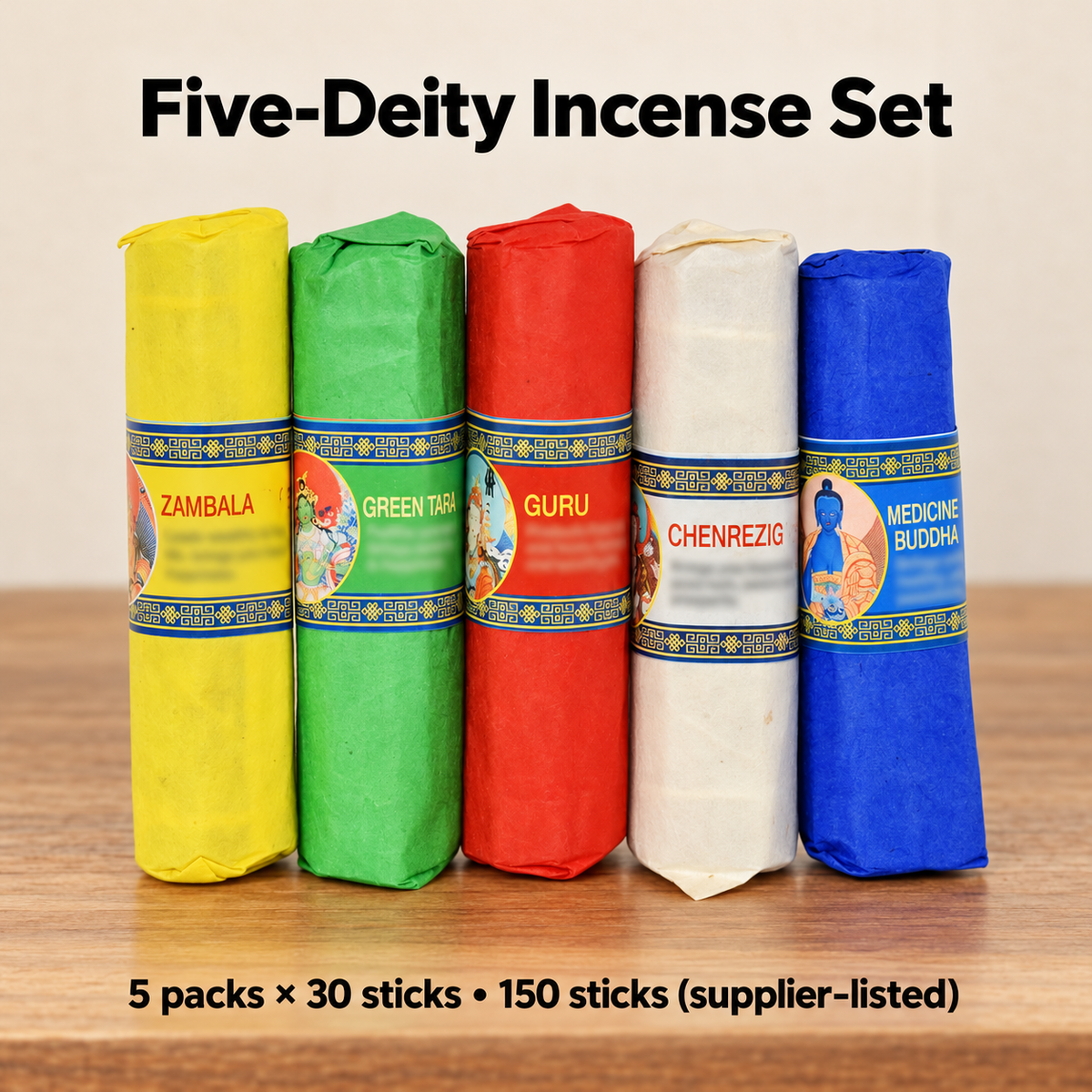 Five-Deity Set / 5 Packs / 150 Sticks original coloured paperwrapped packaging