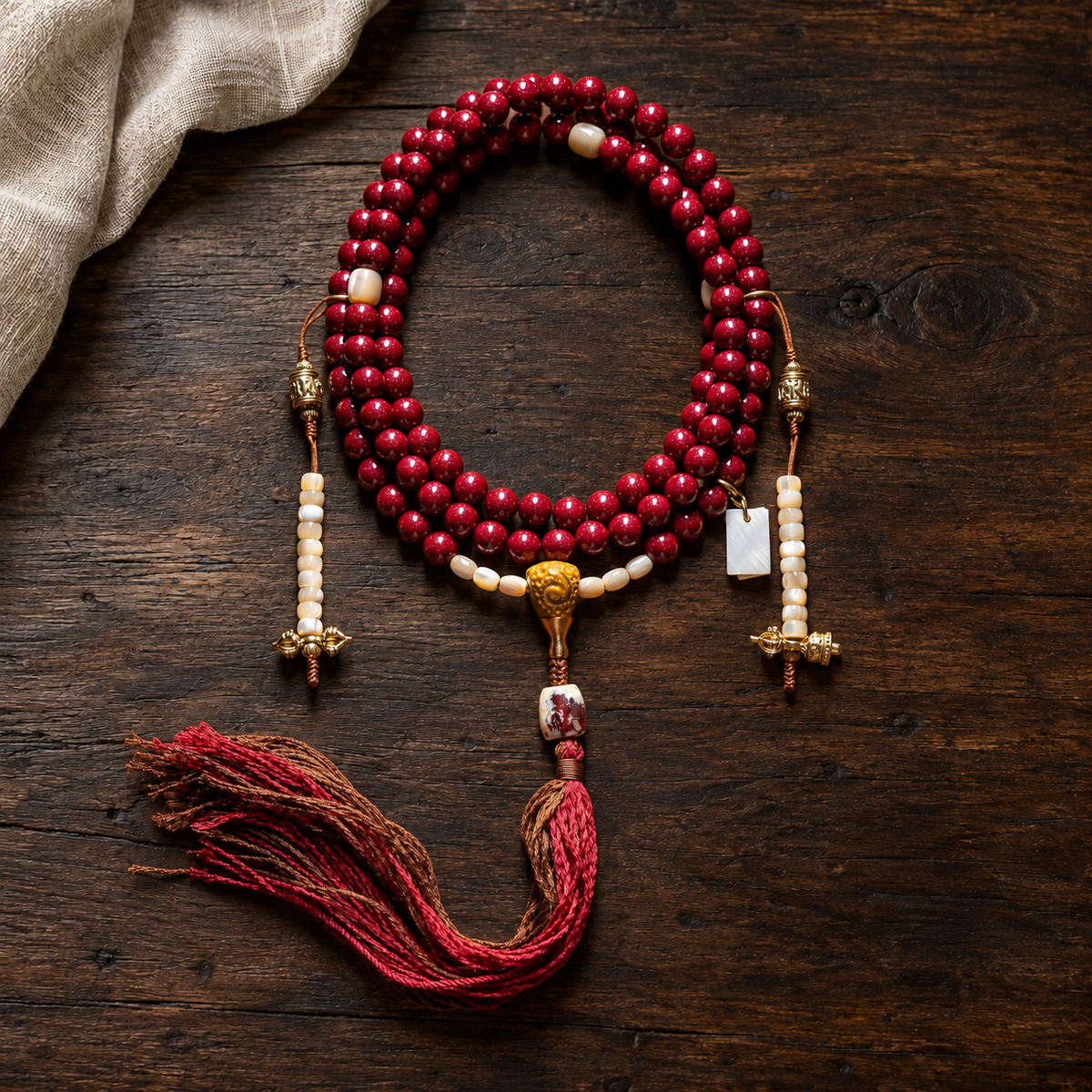 01 main — red cinnabar composite 108-bead mala