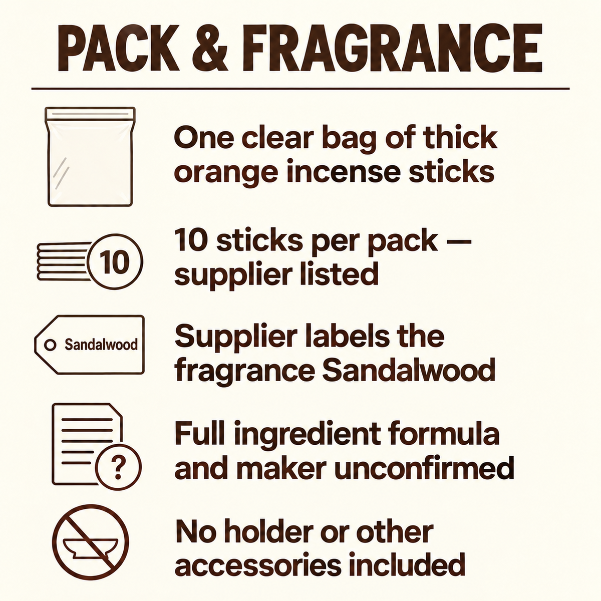 Sandalwood-Style Thick Incense Sticks — 10-Pack — pack