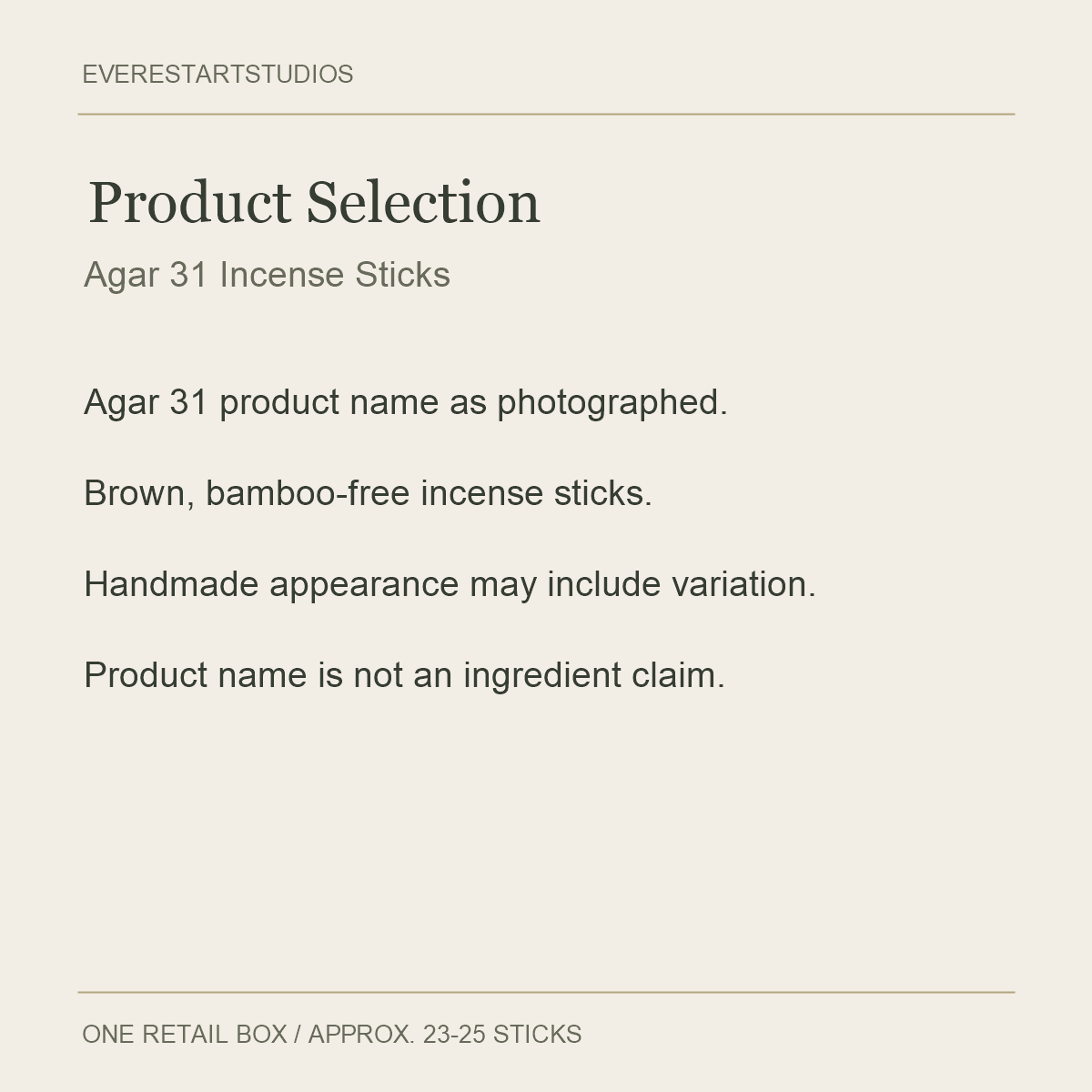 Agar 31 Incense Sticks — 23–25 Sticks — Product Selection