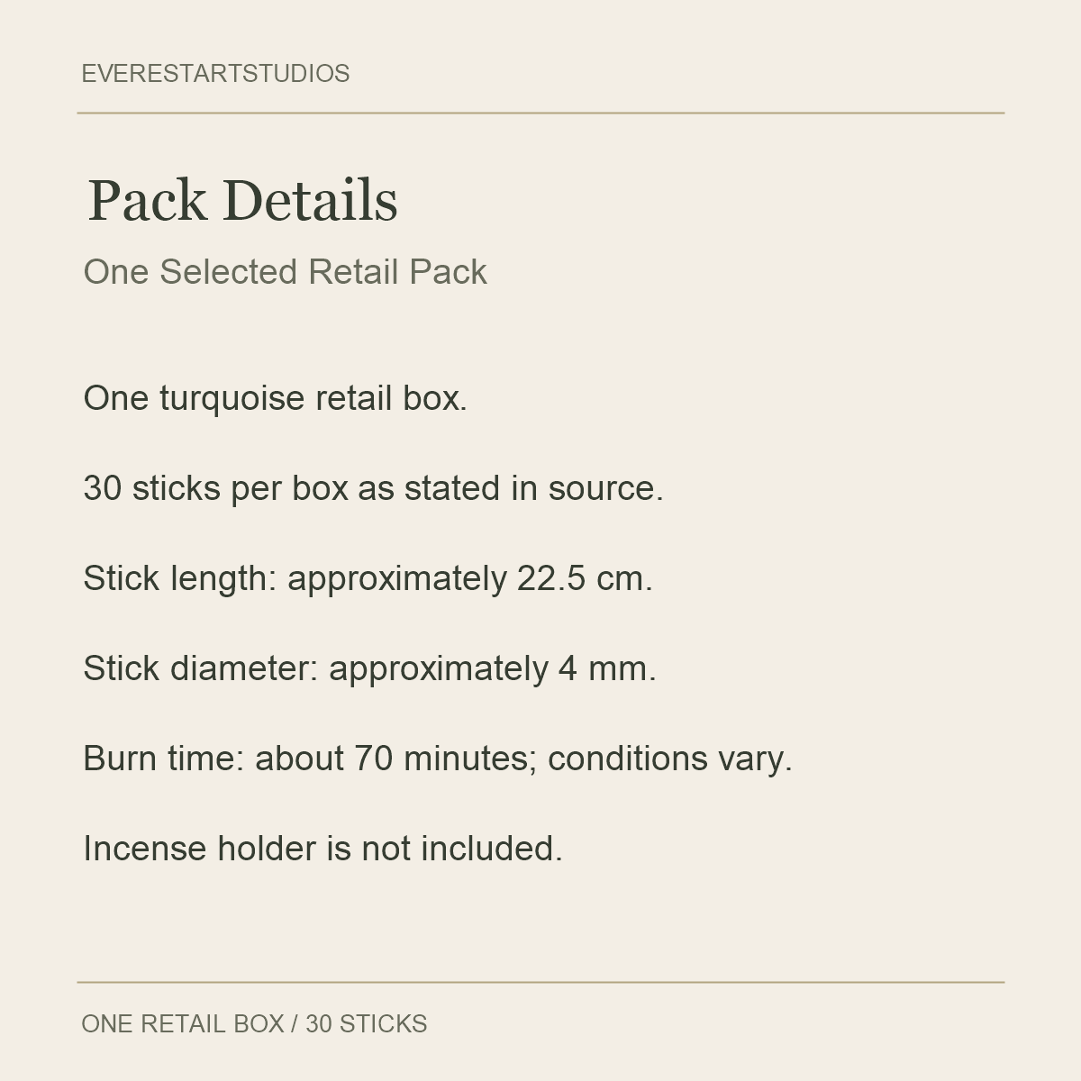 Blue Crystal Sandalwood Incense — 30 Sticks — Pack Details
