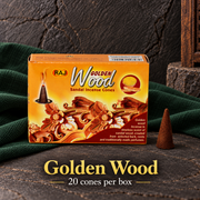 Golden Wood — 20 cones — original RAJ cone incense packaging