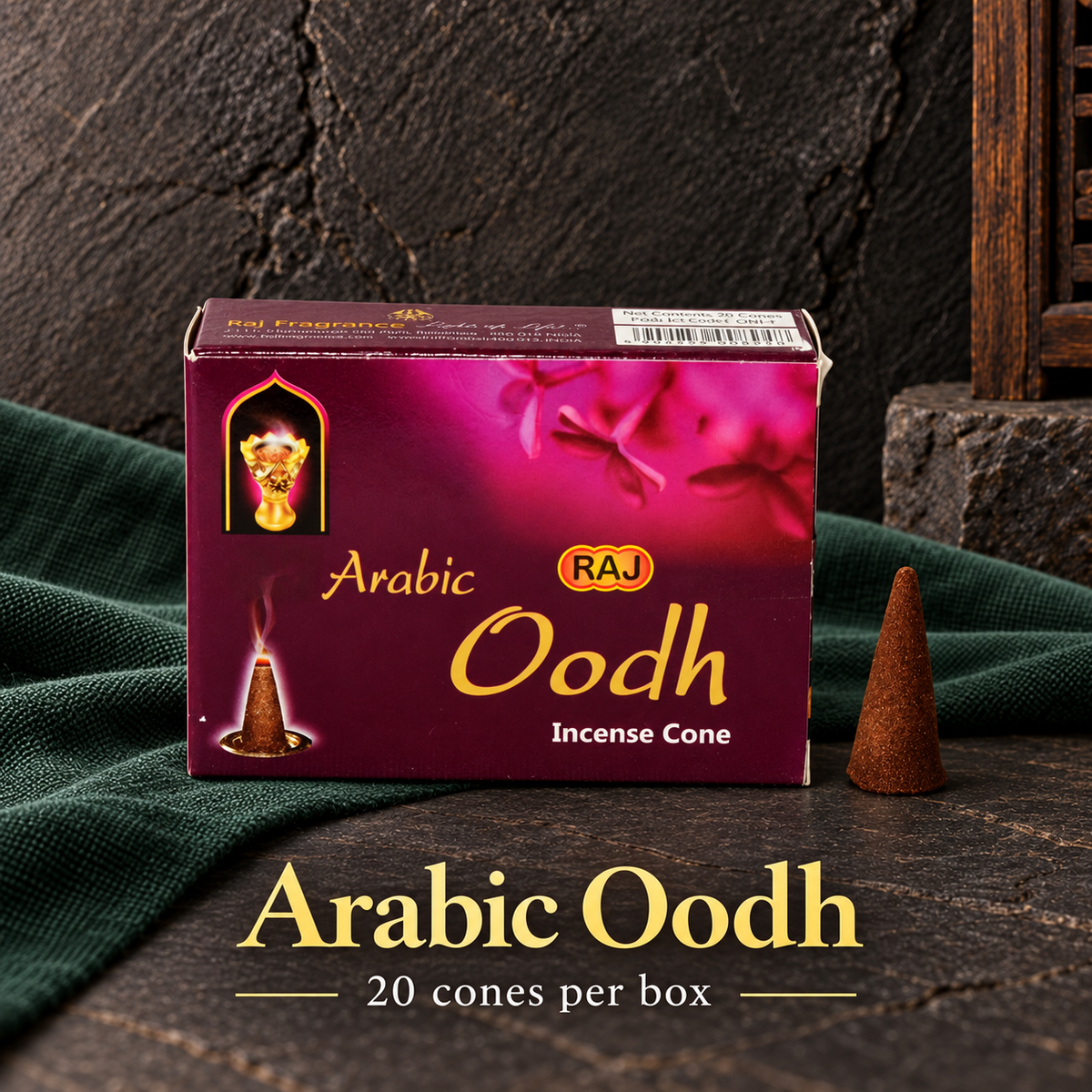 Arabic Oodh — 20 cones — original RAJ cone incense packaging