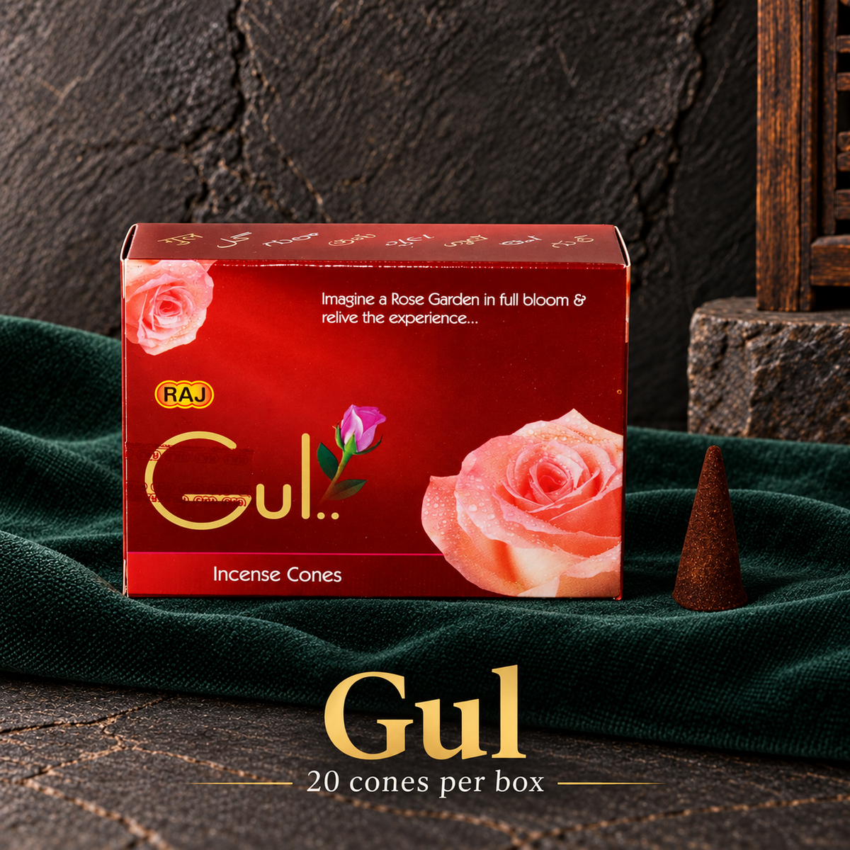 Gul — 20 cones — original RAJ cone incense packaging