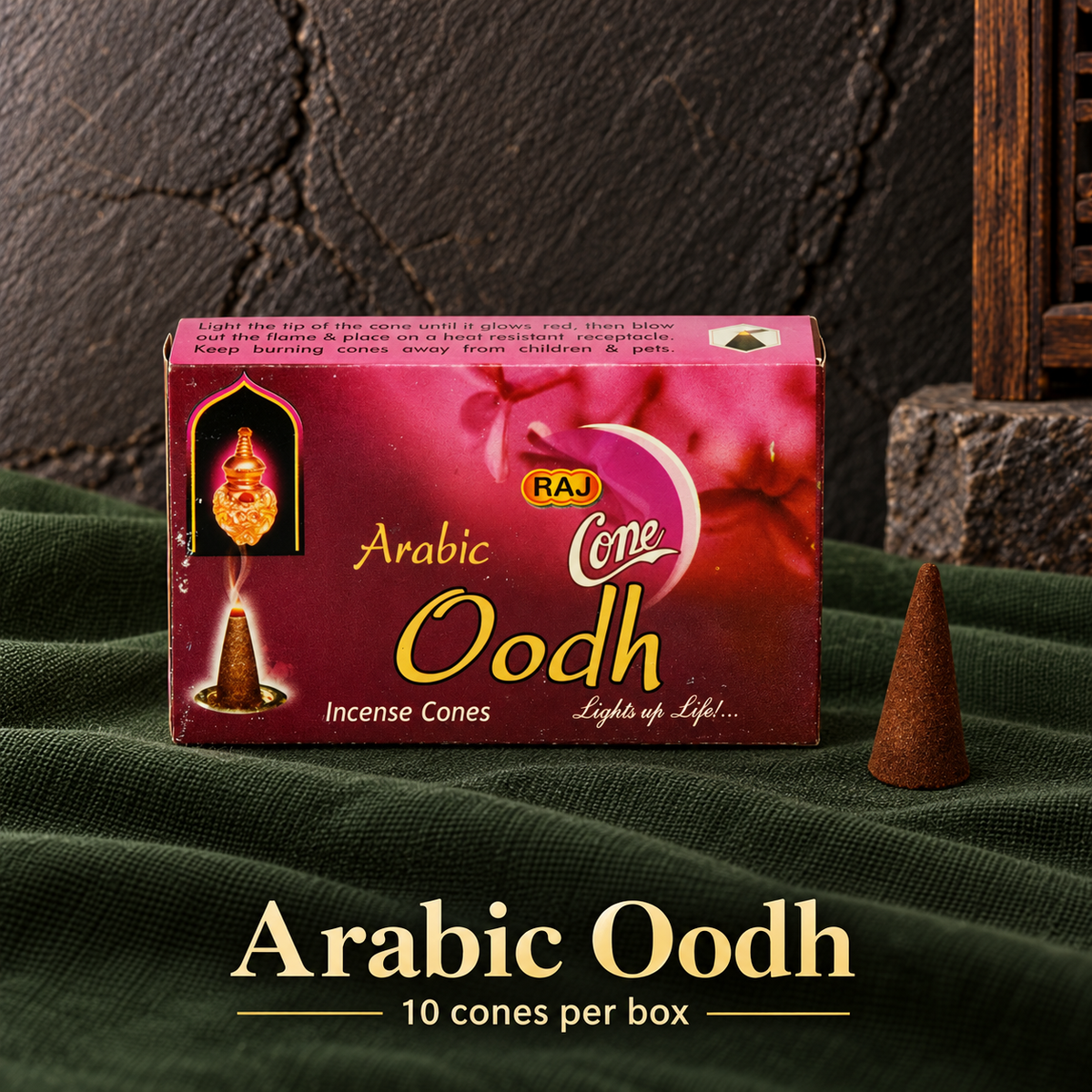 Arabic Oodh — 10 cones — original RAJ cone incense packaging