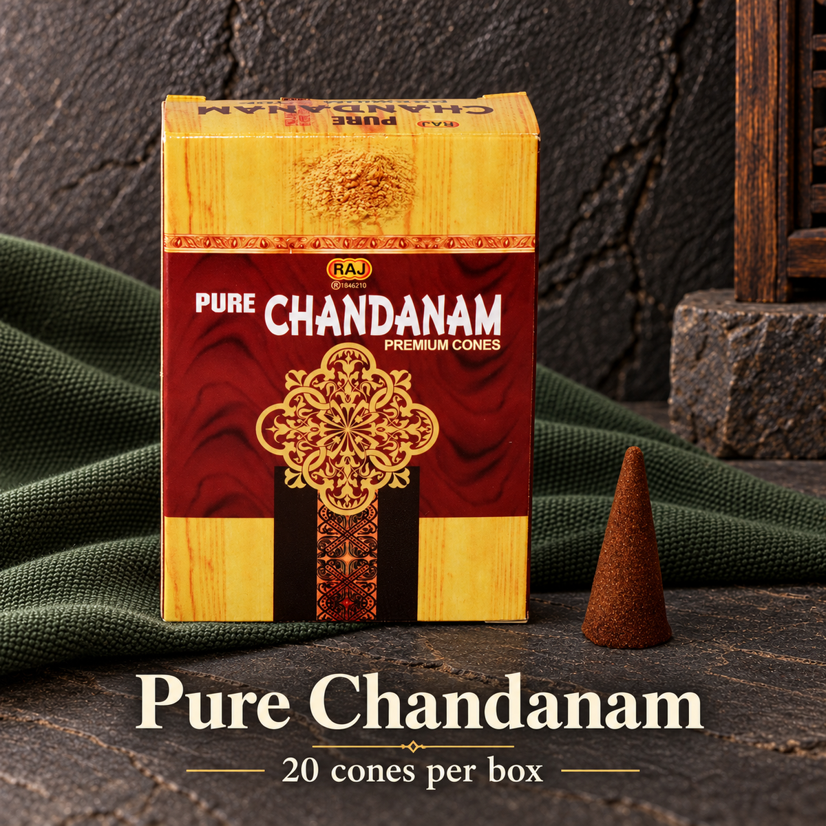 Pure Chandanam — 20 cones — original RAJ cone incense packaging