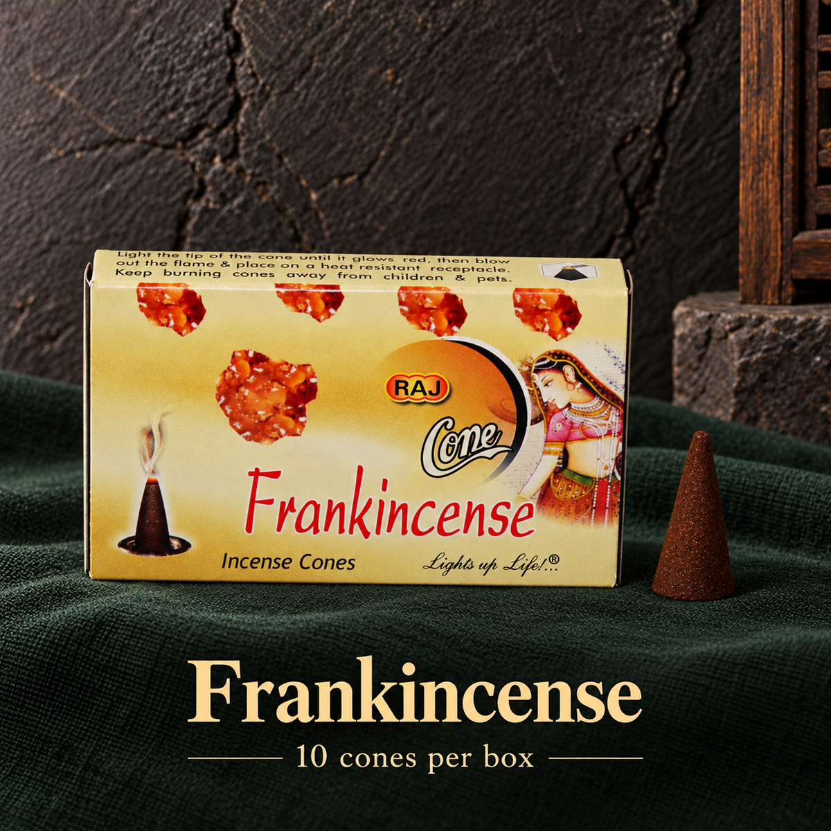 Frankincense — 10 cones — original RAJ cone incense packaging
