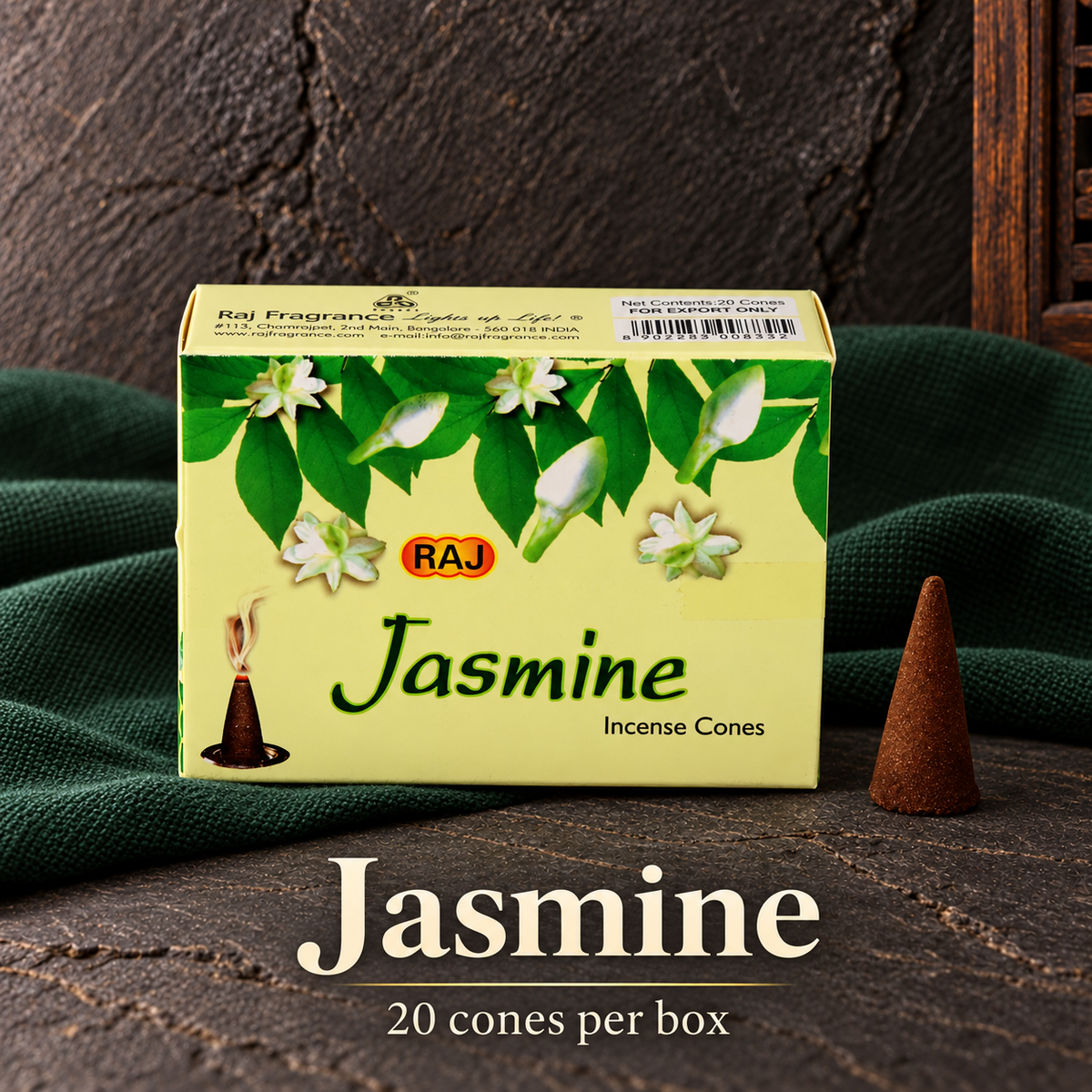 Jasmine — 20 cones — original RAJ cone incense packaging