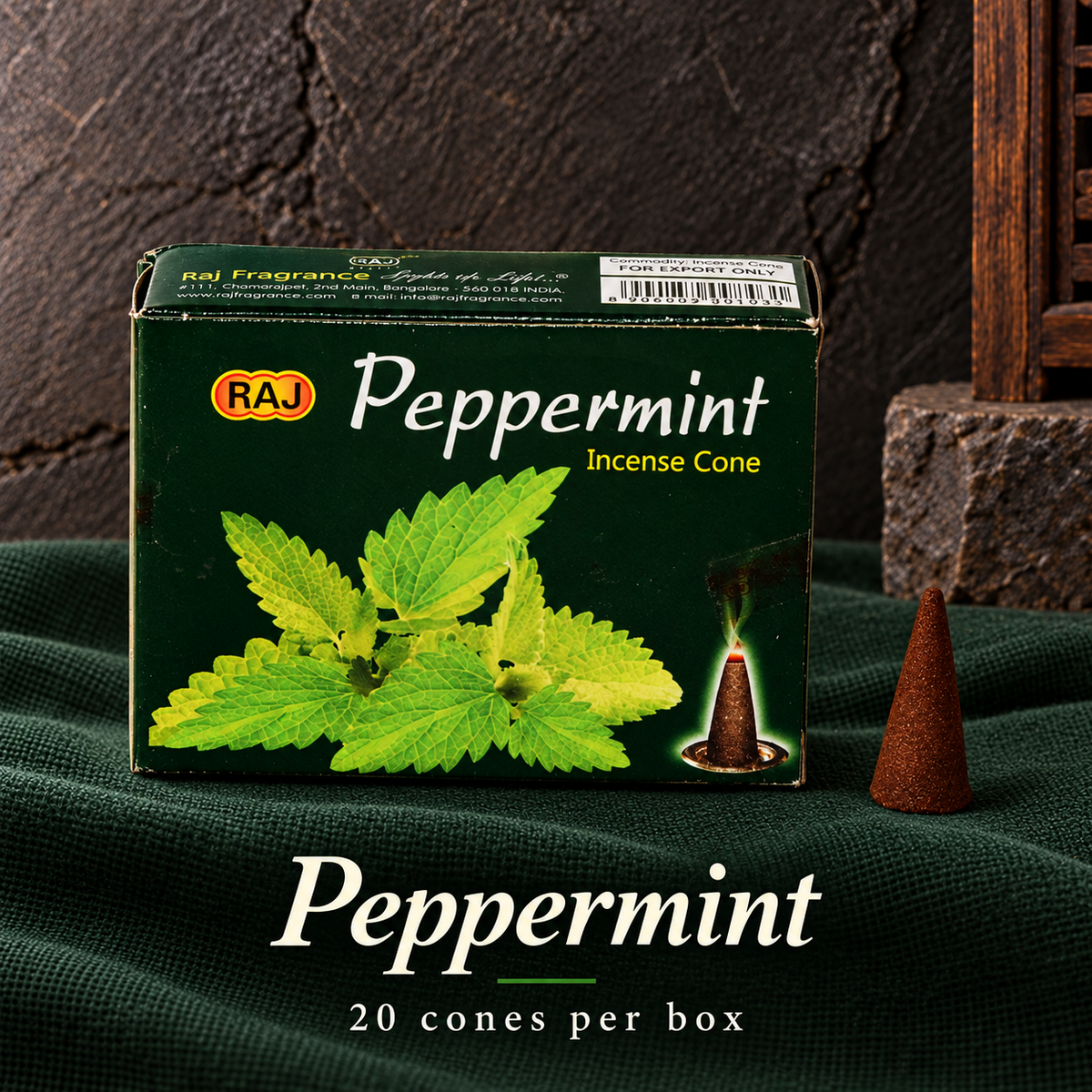 Peppermint — 20 cones — original RAJ cone incense packaging