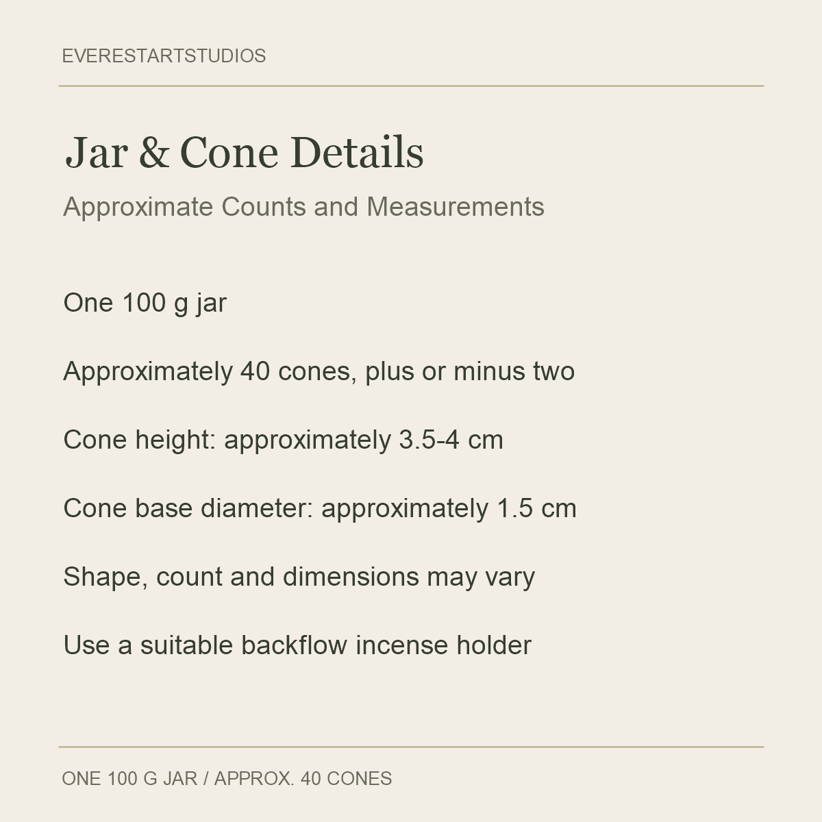 Cypress Backflow Incense Cones — Jar & Cone Details