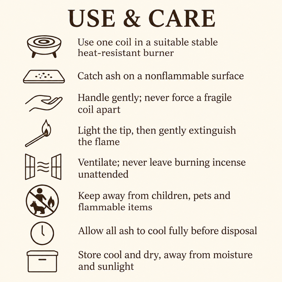 Tibetan-Style Coil Incense — Five Named Scents, 48-Coil Tins — care