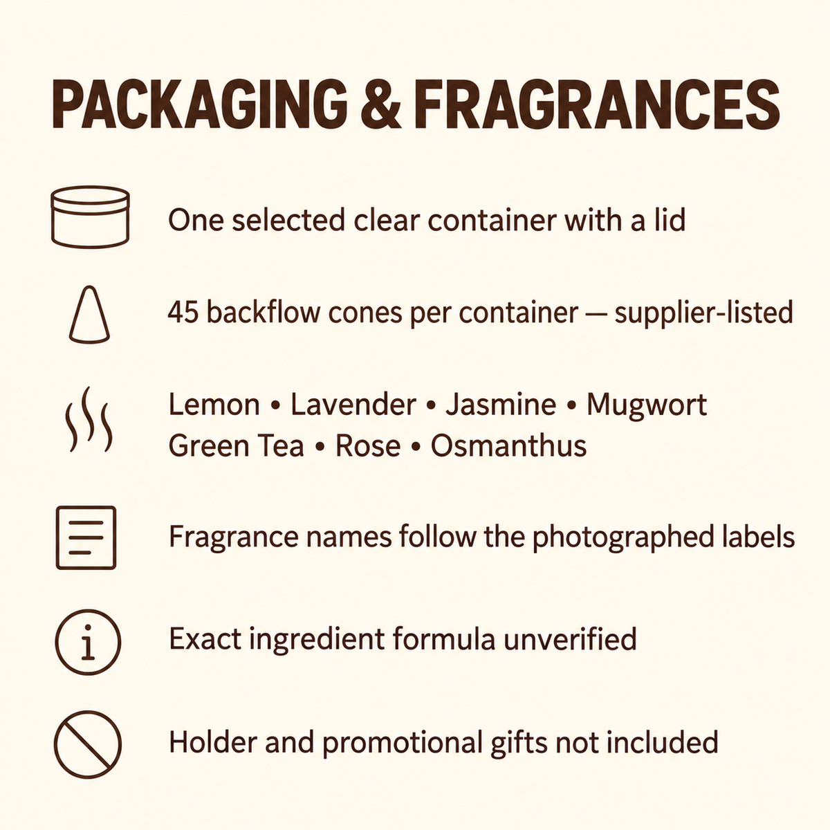 Backflow Incense Cones — Seven Fragrances, 45 per Container | pack