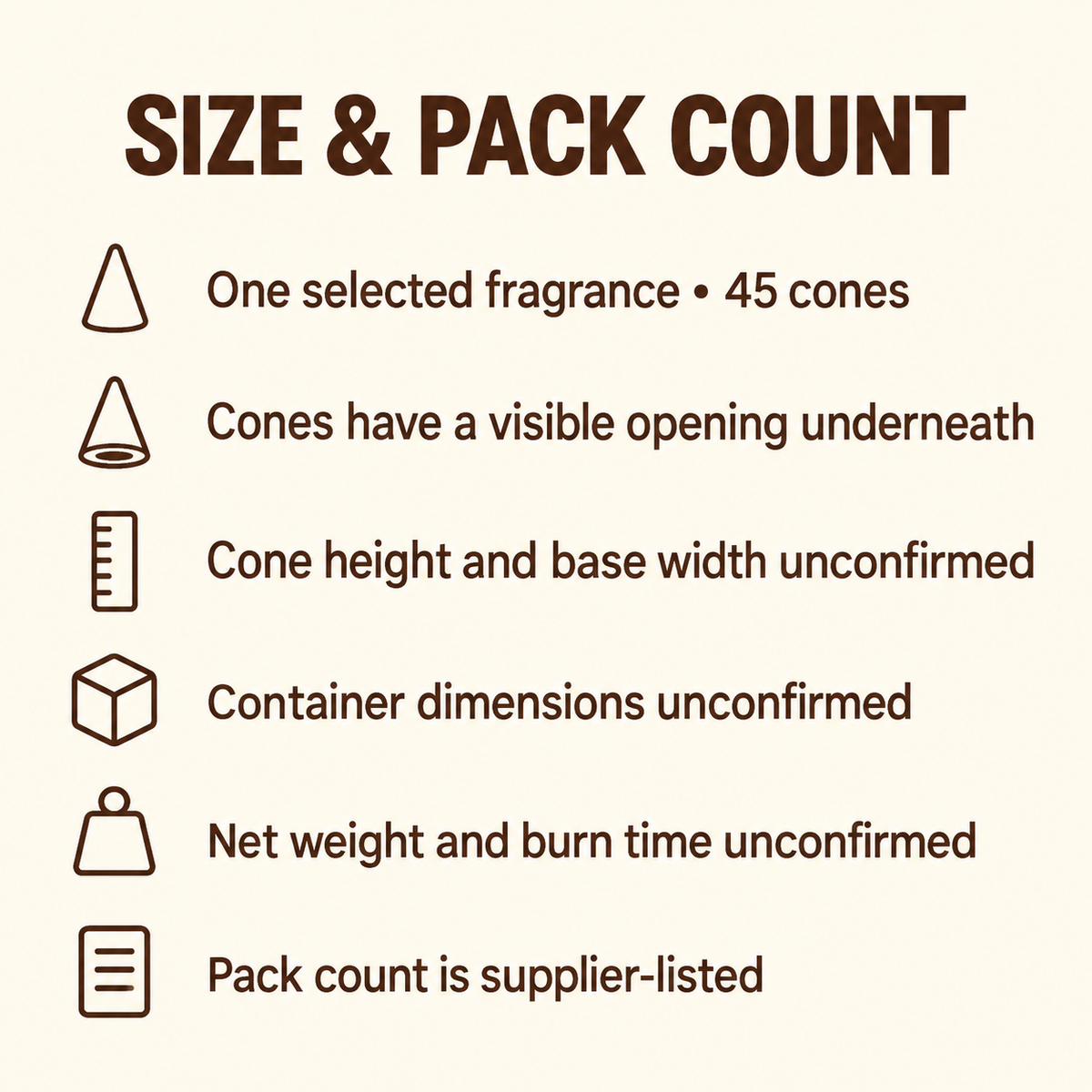 Backflow Incense Cones — Seven Fragrances, 45 per Container | size