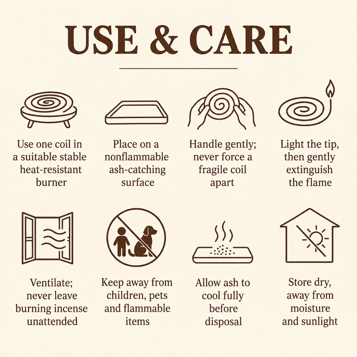 Coil Incense — Sandalwood, Agarwood, Cypress & Mugwort, 48-Coil Boxes — care