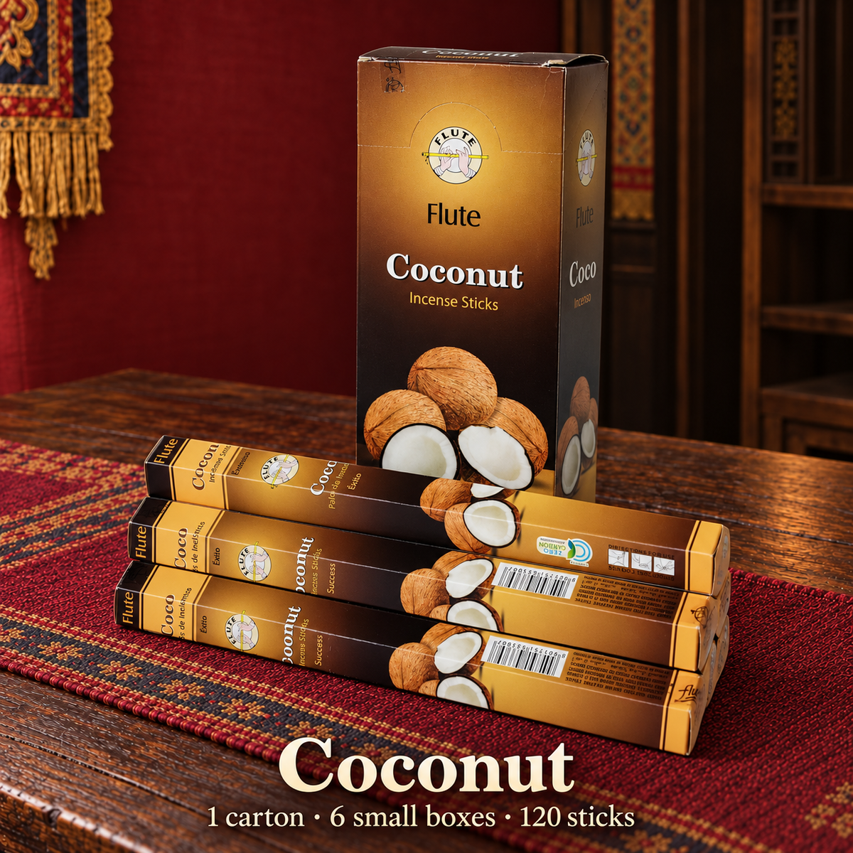 Flute Coconut — carton of 6 small boxes / 120 sticks