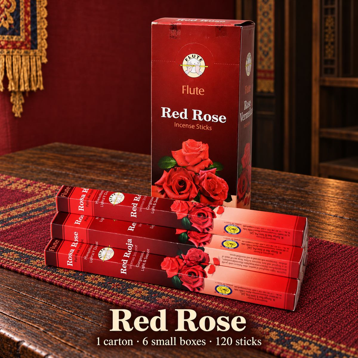Flute Red Rose — carton of 6 small boxes / 120 sticks