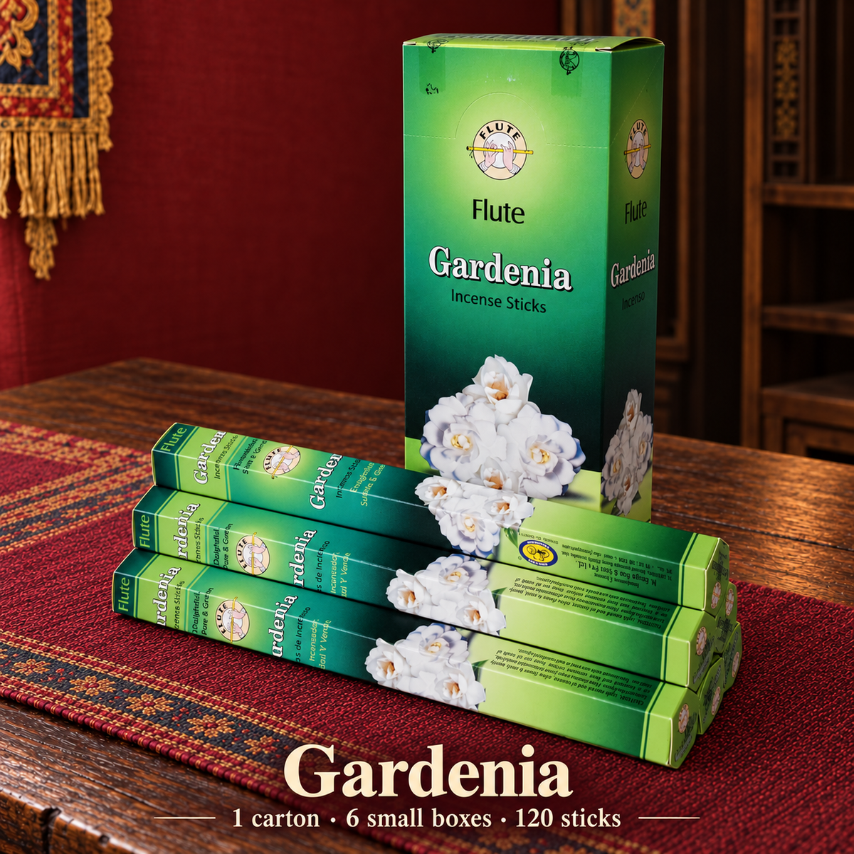 Flute Gardenia — carton of 6 small boxes / 120 sticks