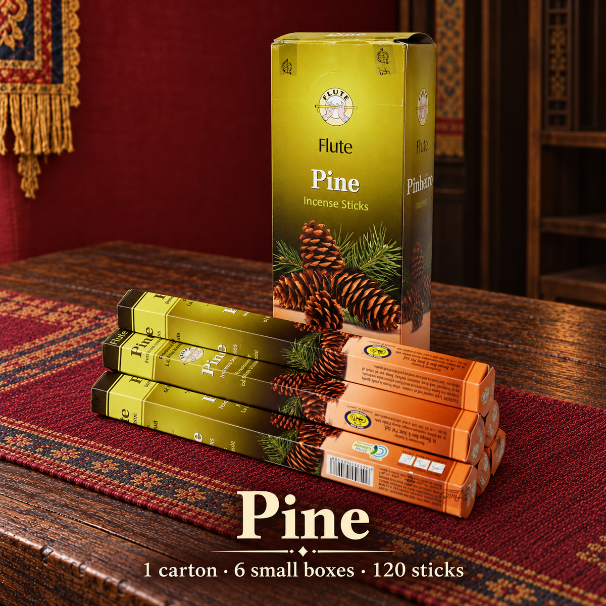 Flute Pine — carton of 6 small boxes / 120 sticks
