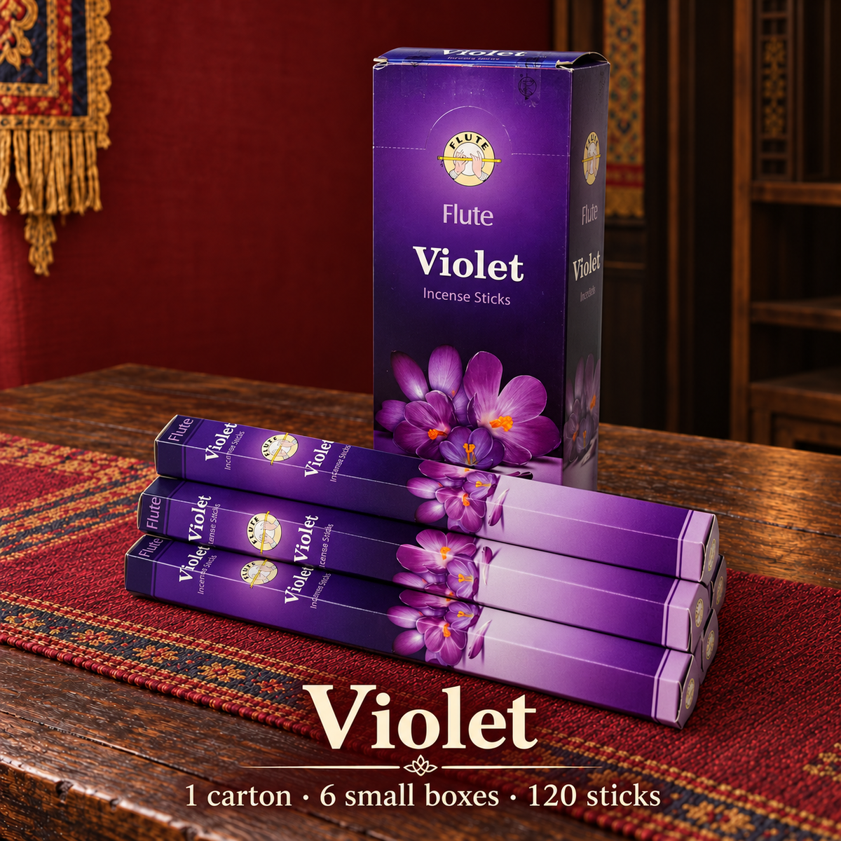 Flute Violet — carton of 6 small boxes / 120 sticks
