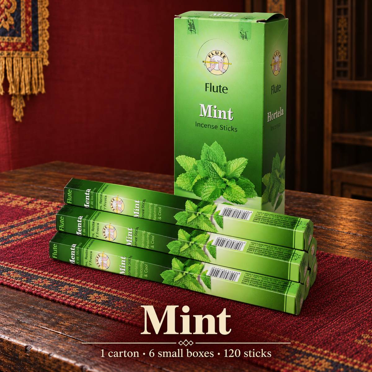 Flute Mint — carton of 6 small boxes / 120 sticks