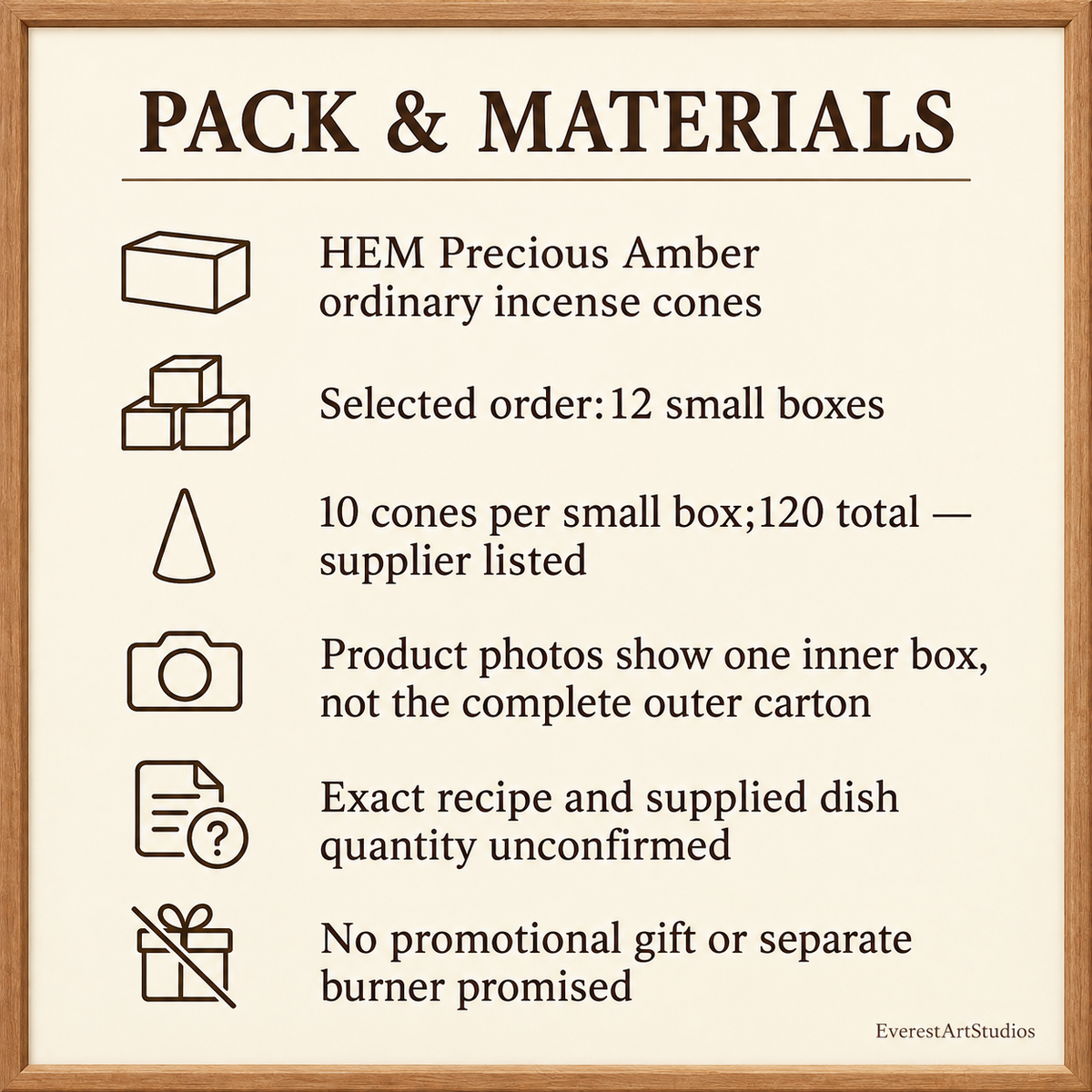 HEM Precious Amber Incense Cones — 12 Small Boxes, 120 Cones | pack