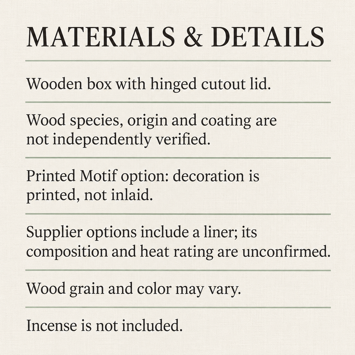 MATERIALS & DETAILS