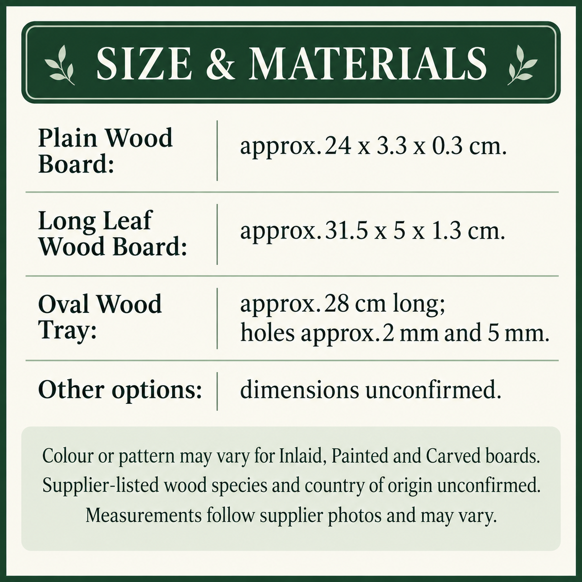 Wood holder Spec guide