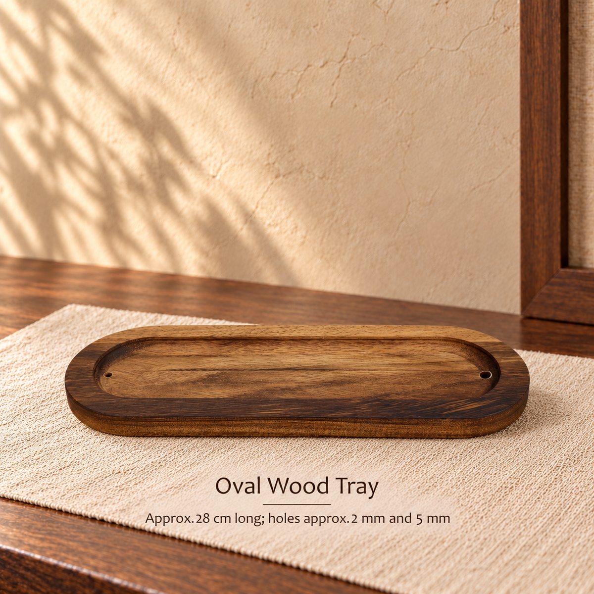 TB559472646633-07 | Oval Wood Tray | Approx.28 cm long; holes approx.2 mm and 5 mm