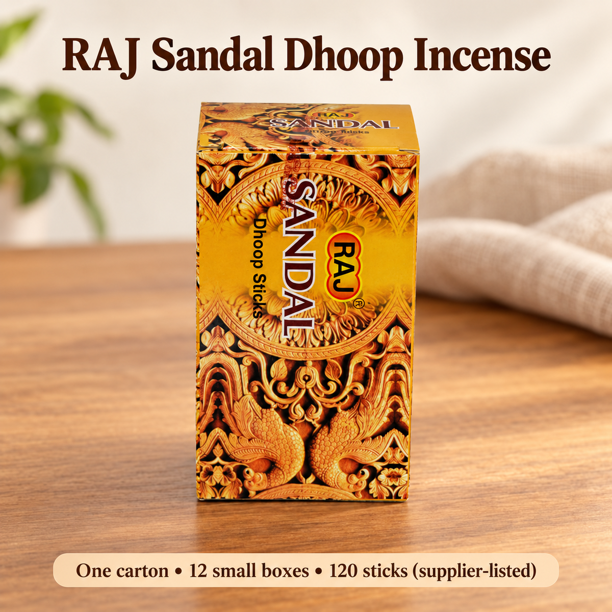 RAJ Sandal Dhoop Incense — Carton of 12 Small Boxes — main-3
