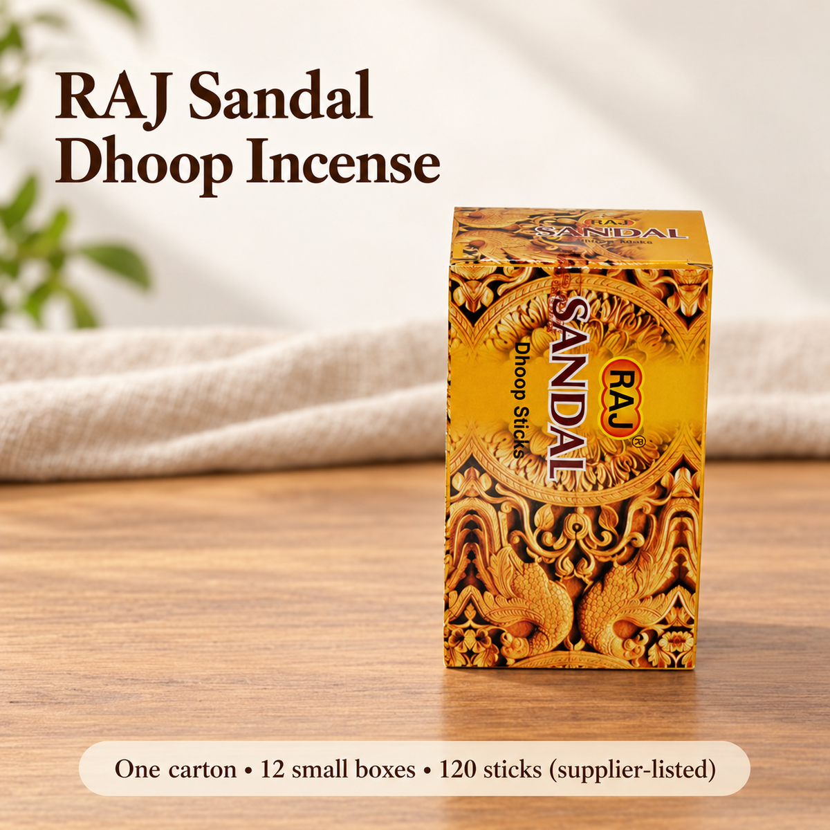 RAJ Sandal Dhoop Incense — Carton of 12 Small Boxes — main-5