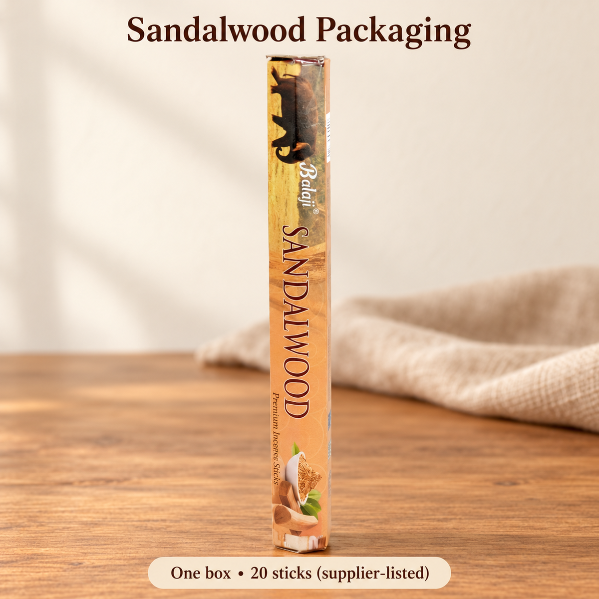 Balaji Incense Sticks — Sandalwood & Chandan, 20-Stick Boxes — sandal-detail