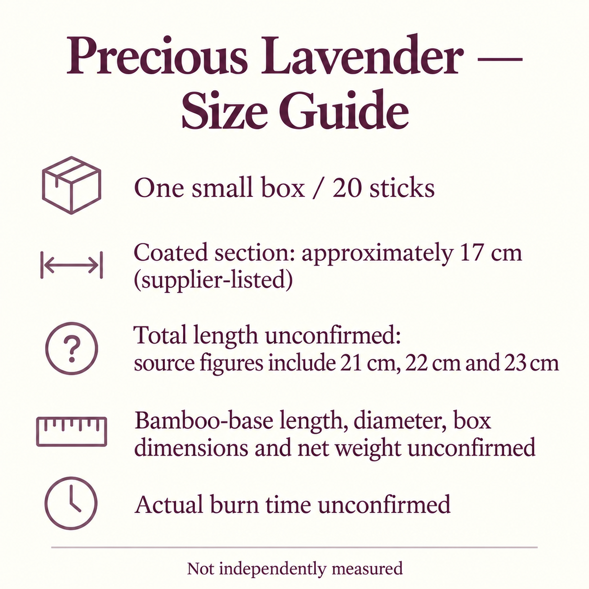 HEM Precious Lavender — size guide and conflicting source lengths
