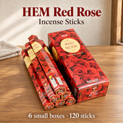 HEM Red Rose incense sticks, one carton with six small boxes and 120 sticks