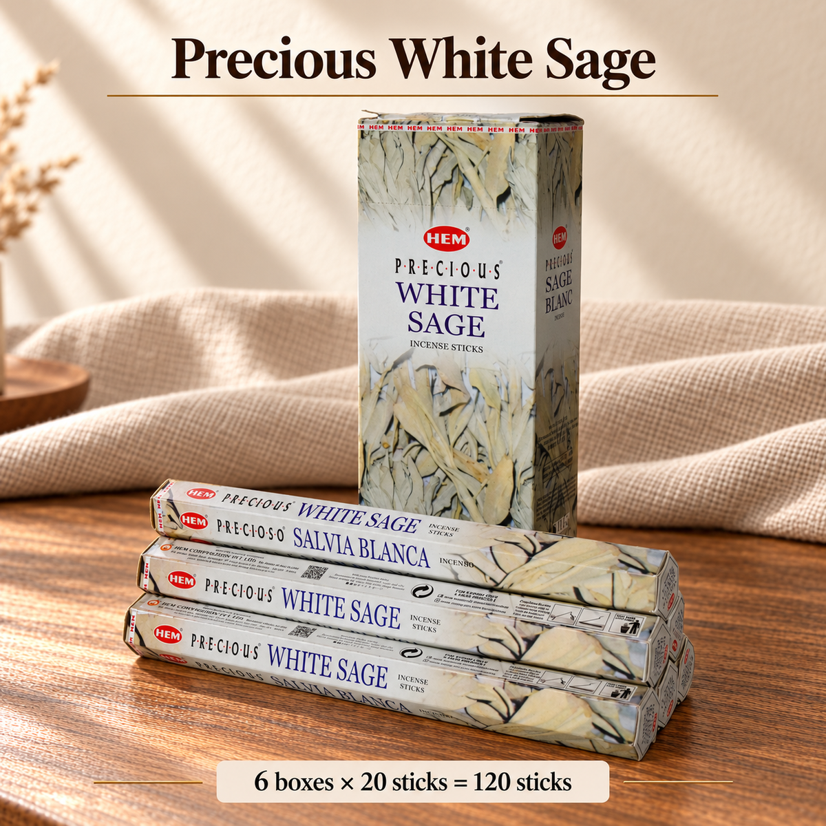 TB638749526507-10 | Precious White Sage | 6 boxes × 20 sticks = 120 sticks
