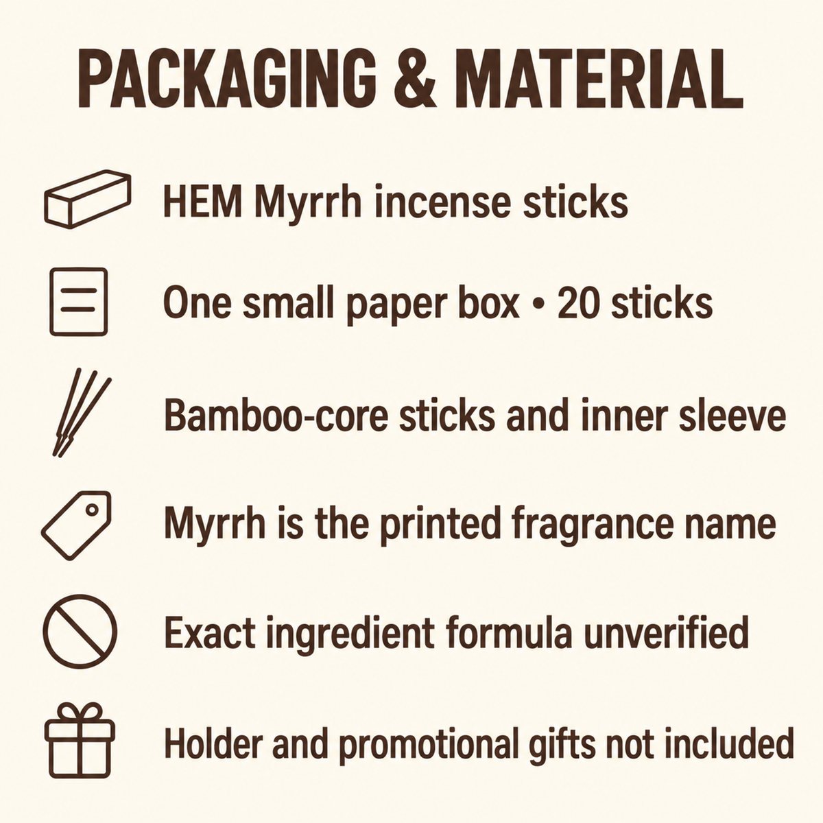 HEM Myrrh Incense Sticks — 20-Stick Small Box | pack