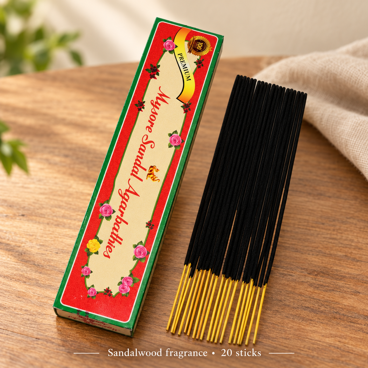 Mysore Sandal Incense — 20-Stick Small Box — angle