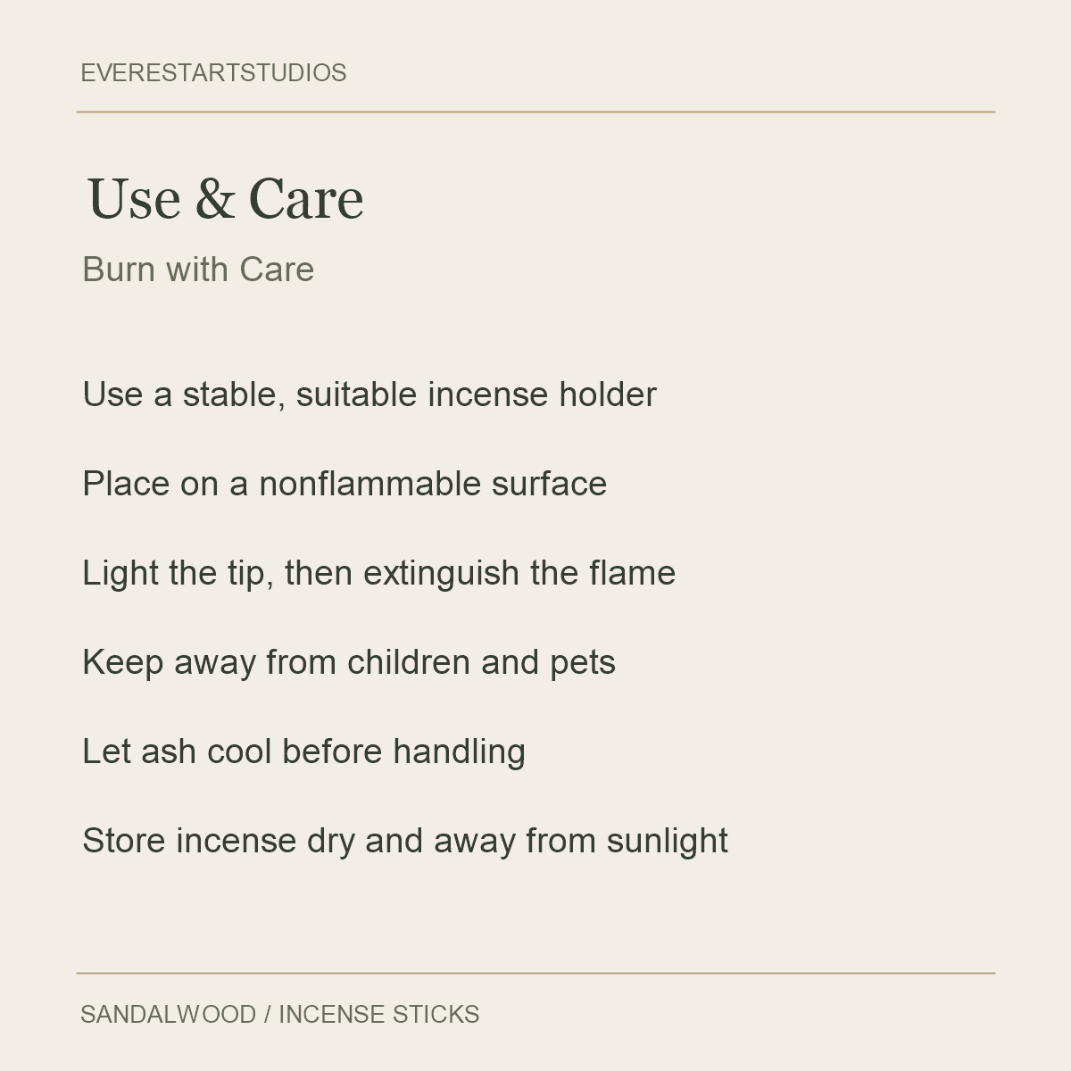 Mysore Sandalwood Incense Sticks — Use & Care