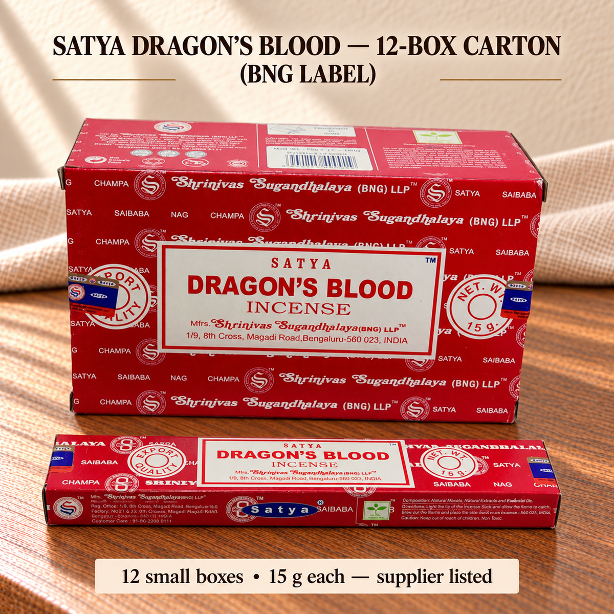 Satya Dragon’s Blood — 12-Box Carton (BNG Label)
