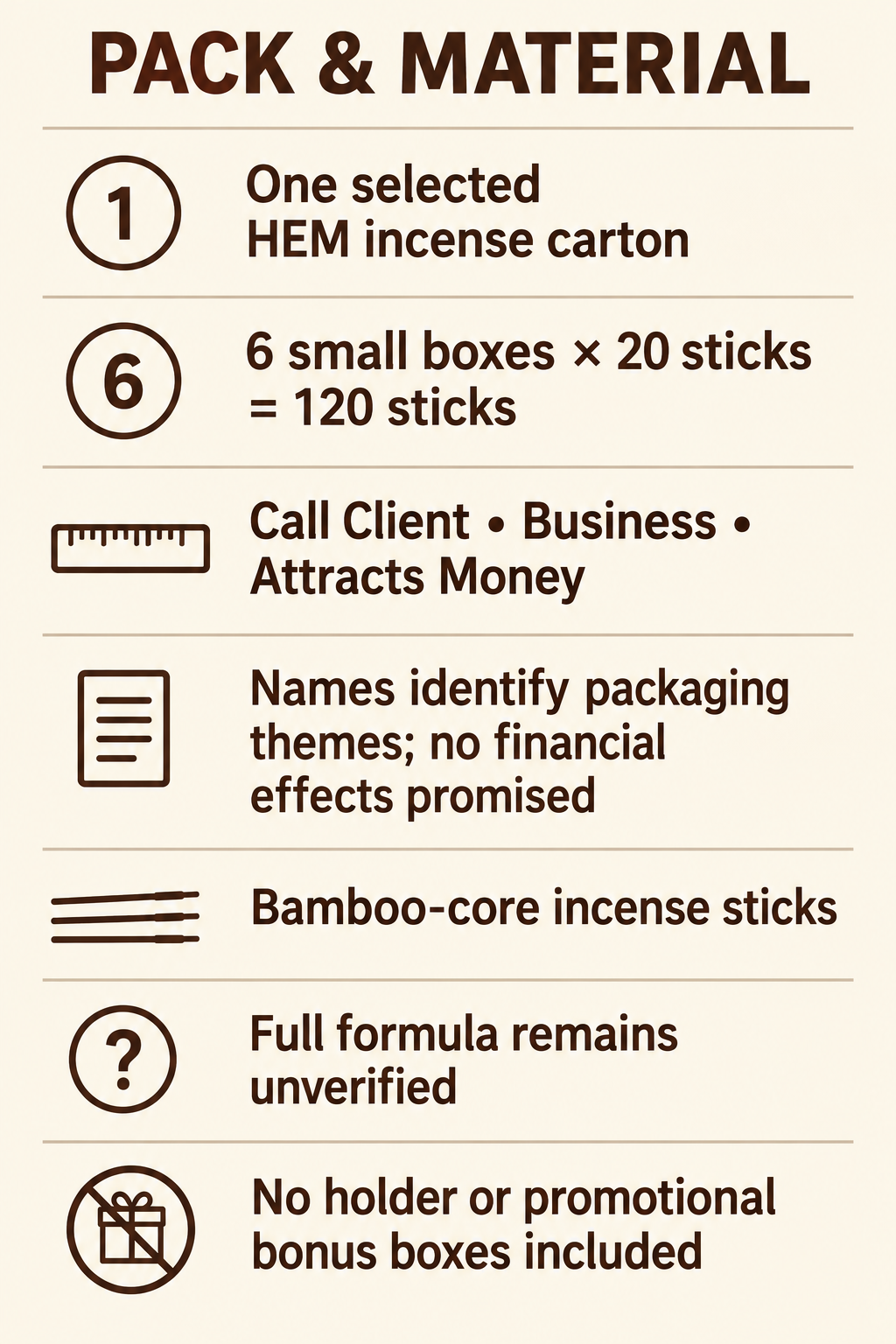 HEM Incense Sticks — Call Client, Business & Attracts Money, 120-Stick Cartons — pack