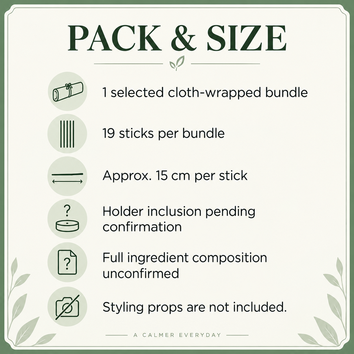 Cloth-wrapped incense Spec information