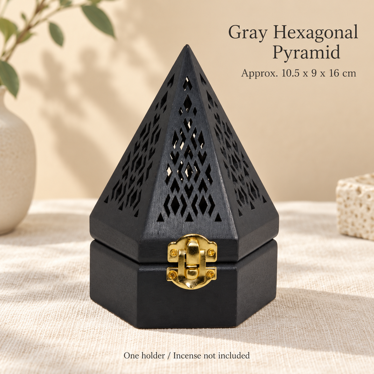 Gray Hexagonal Pyramid — Approx. 10.5 x 9 x 16 cm