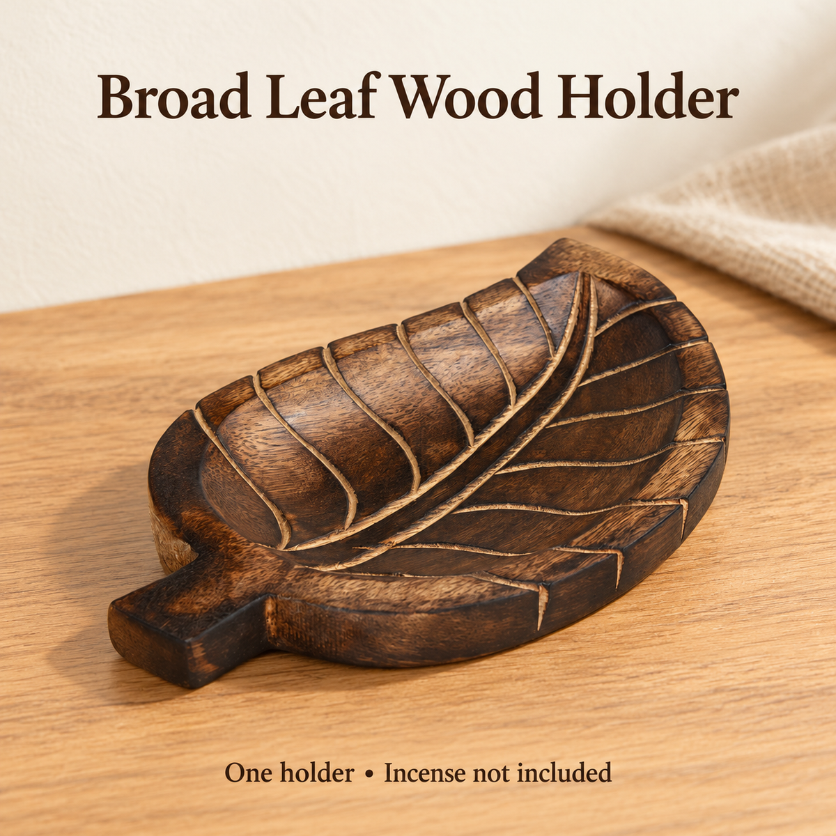 Carved Broad Leaf Wood Incense Holder — variant-02